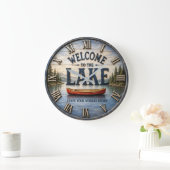 Welcome to the Lake Rustic Canoe ラージ壁時計 (ホーム)