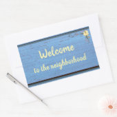Welcome to the neighborhood Blue Wood Planks Re 長方形シール (封筒)