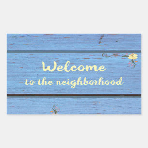 Welcome to the neighborhood Blue Wood Planks Re 長方形シール