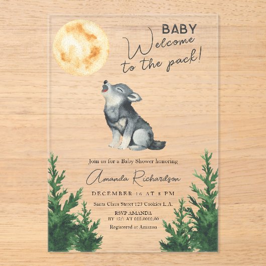 Welcome to the pack! Wolf Baby Shower アクリル招待状 (正面)