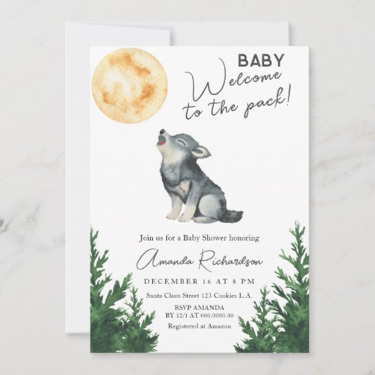Welcome to the pack! Wolf Baby Shower 招待状 (正面)