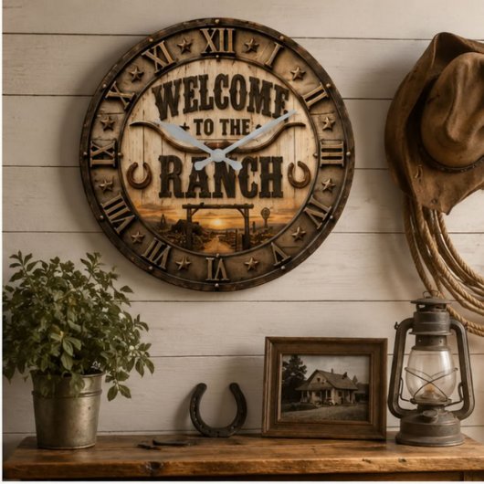 Welcome to the Ranch ラージ壁時計