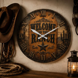 Welcome to the Ranch Western Ranch House Farm ラージ壁時計
