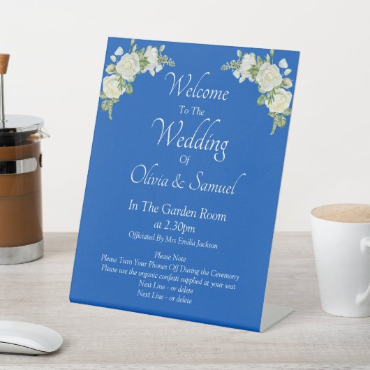 Welcome to the Wedding Cobalt Blue White Roses 台座サイン (インサイチュ)