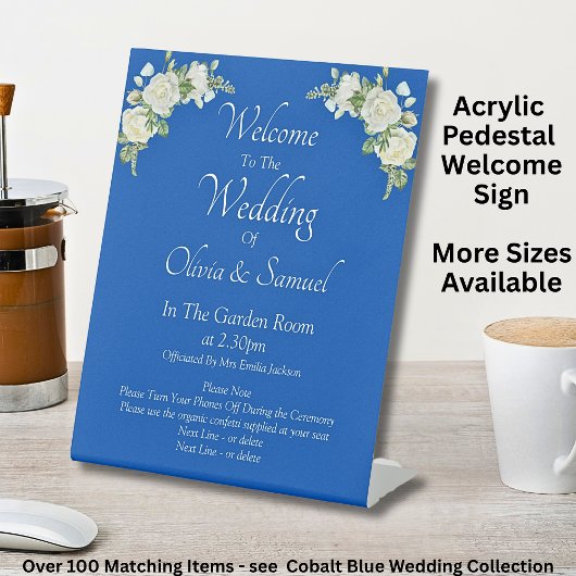Welcome to the Wedding Cobalt Blue White Roses 台座サイン