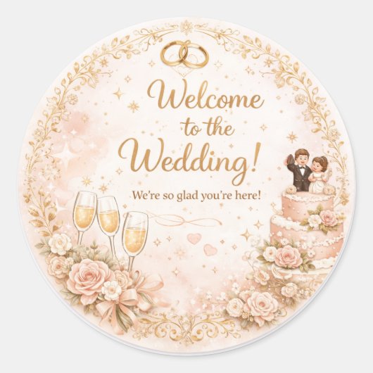 Welcome to the Wedding – Elegant Floral Sticker ラウンドシール (正面)
