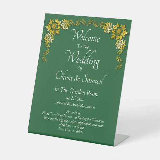Welcome to the Wedding Emerald Green & Gold 台座サイン (正面)