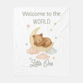Welcome to the World Baby Blanket Boho Watercolor フリースブランケット