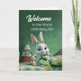 Welcome to the World Baby Girl Cute Bunny Nursery カード