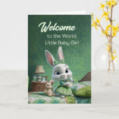 Welcome to the World Baby Girl Cute Bunny Nursery カード (黄色い花)