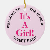 Welcome to the World Baby Girl Pink YEAR セラミックオーナメント (正面)