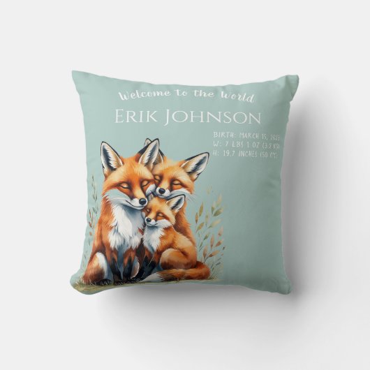Welcome to the World - Personalized Birth Pillow クッション (正面)