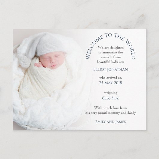 Welcome to the World Photo Birth Announcement ポストカード (正面)