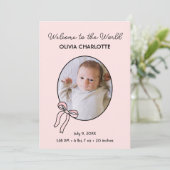 Welcome to the World Pink Newborn Photo Baby Birth 案内状 (スタンド正面)