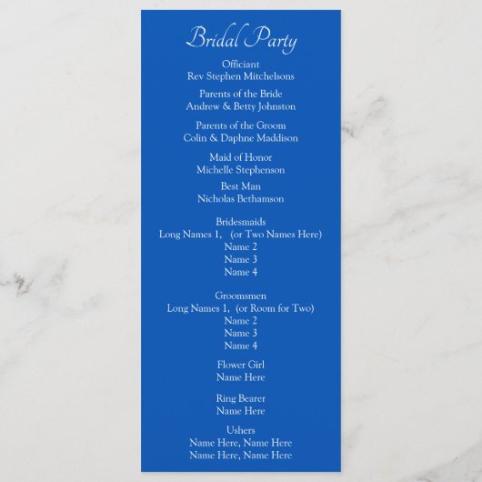 Welcome to Wedding Ceremony, Cobalt Blue White  プログラム (裏面)