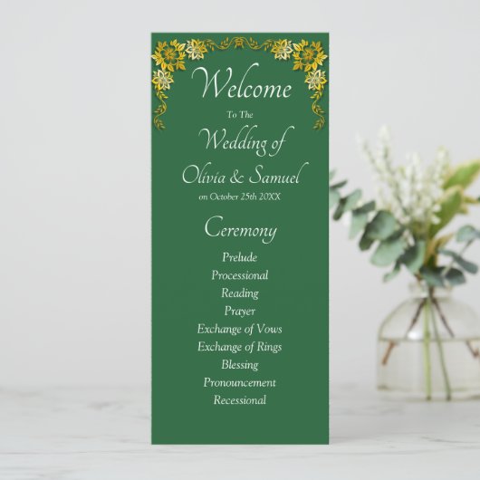 Welcome to Wedding Ceremony, Emerald Green & Gold プログラム (スタンド正面)