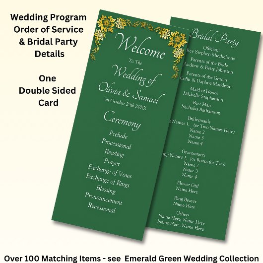 Welcome to Wedding Ceremony, Emerald Green & Gold プログラム
