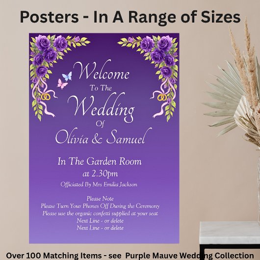 Welcome to  Wedding Purple Mauve Flowers & White ポスター
