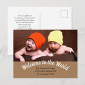 Welcome to World Twin Birth Announcement写真 ポストカード (正面/裏面)