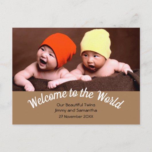 Welcome to World Twin Birth Announcement写真 ポストカード (正面)