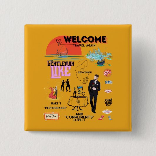 WELCOME TRAVEL AGAIN 缶バッジ (正面)
