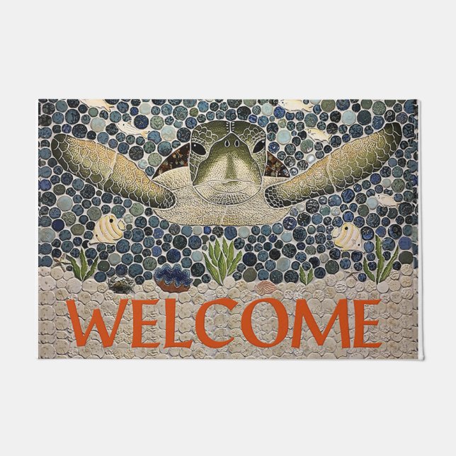 Welcome Turtle Doormat, Cute Turtle ドアマット (正面)