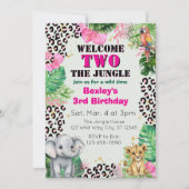 Welcome TWO Jungle Pink 2nd Birthday 招待状 (正面)
