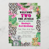 Welcome TWO Jungle Pink 2nd Birthday 招待状 (正面/裏面)