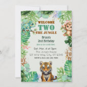 Welcome TWO Jungle, Watercolor 2nd Birthday 招待状 (正面)