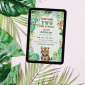 Welcome TWO Jungle, Watercolor 2nd Birthday 招待状
