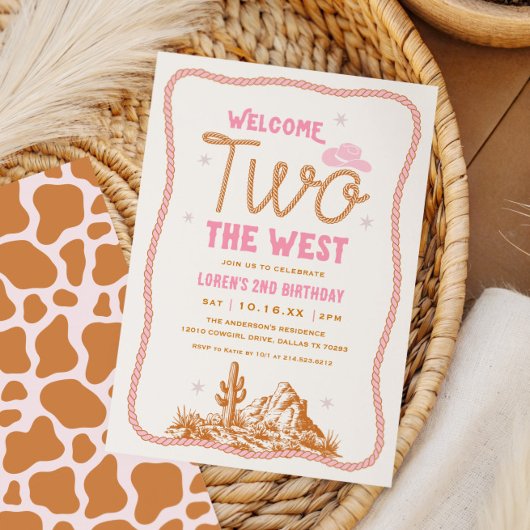 Welcome Two The West Cowgirl 2nd Birthday 招待状