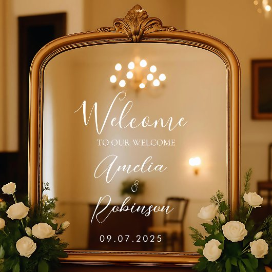 Welcome Wedding Mirror Sign Vinyl Lettering Elegan ウィンドウサイン