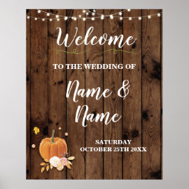 Welcome Wedding Poster Pumpkin Sign Wood Harvest ポスター