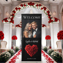 Welcome Wedding Sign-Heart Shaped Red Roses- 伸縮バナー
