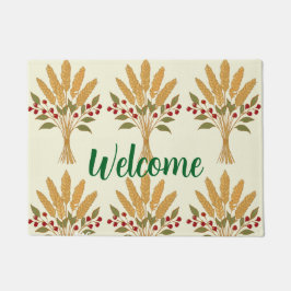🌾 **"Welcome" Wheat Bouquet Doormat ドアマット