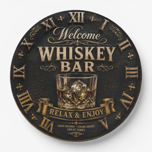 Welcome Whiskey Bar Rustic Bourbon Bar Decor ペーパープレート (正面)