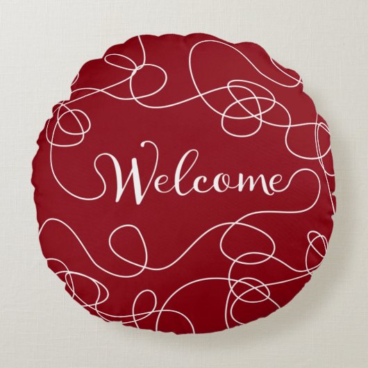 WELCOME white seamless pattern with LINES ラウンドクッション (正面)