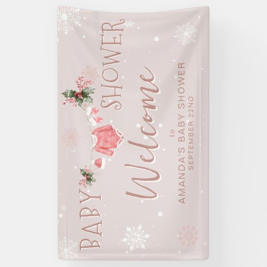 Welcome Winterベビーシャワー外は寒い 横断幕 (縦)