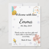 Welcome with love baby announcement round photo 招待状 (裏面)