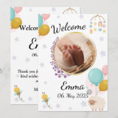 Welcome with love baby announcement round photo 招待状 (正面/裏面)