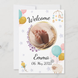 Welcome with love baby announcement round photo 招待状