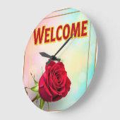 Welcome with rose on ラージ壁時計 (傾斜)