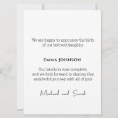 Welcoming Photo Birth Announcement Card 招待状 (裏面)