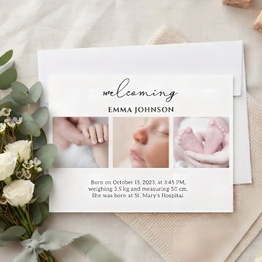 Welcoming Photo Birth Announcement Card 招待状