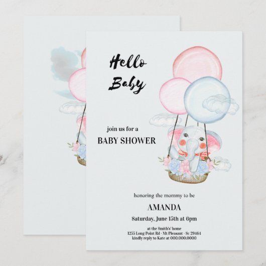 Welcoming the baby elephant above the clouds 招待状 (正面/裏面)