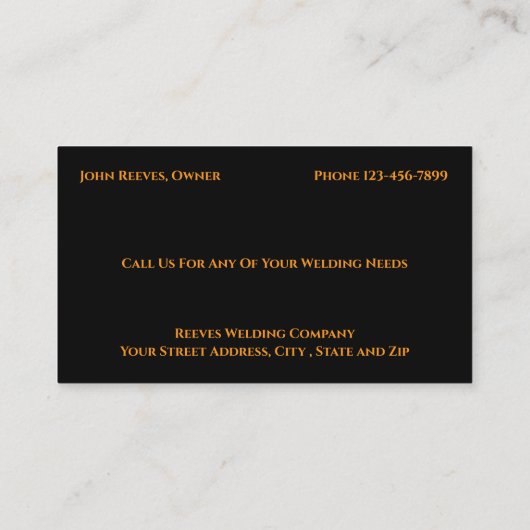 Welder Fabricator Contractor Service Business Card 名刺 (裏面)