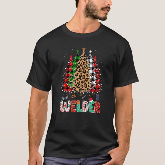 Welder Leopard Red White Green Plaid Christmas Tre Tシャツ (正面)