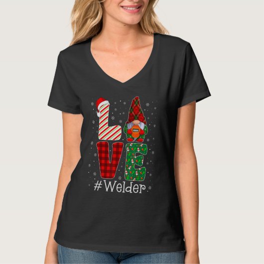 Welder LOVE Gnome Funny Matching Pajama Christmas Tシャツ (正面)