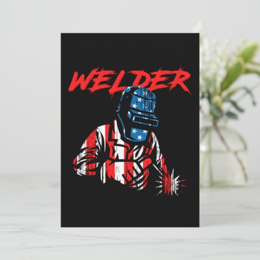 Welder Profession American Flag Metal Welding Gift 招待状 (スタンド正面)