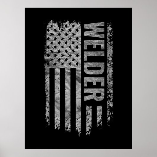 Welder USA Flag Distressed design ポスター (正面)